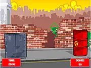 A spaceship shooting lasers at quirky, colorful aliens in the Alien Attack: Call of Fruity defense game