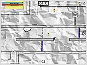 Screenshot of the Crumpled stickman game showing the black stick figure running through a level with a colorful power blob in the background