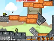 Screenshot of Eat Rockets game showing a missile flying towards a group of zombies in a complex maze