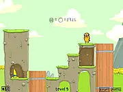 Gameplay screenshot from Jake's Tough Break, showing Jake's detached limbs scattered around a platform with levers and obstacles in a cartoon style.