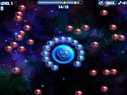 Catchy Orbit game screenshot, blue ball orbiting a central planet and aiming for red target spheres, free physics game
