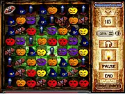 Jolly Halloween Match 3 free online game screenshot, removing spooky symbols to create cascades of pumpkins and ghosts on PlayArcadeHub