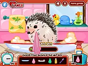 Cute Hedgehog Care free online game screenshot, dressing up an adorable hedgehog pet after bath time on PlayArcadeHub