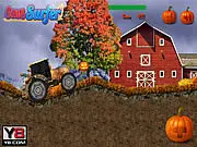 Farmer Quest Tractor Driver 2 free online game screenshot, a tractor driving quickly over a bumpy off-road track, skill-based racing game