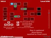 Screenshot of Layer Maze 5 online game showing a multi-layered grid maze with a character next to a blue switch and movable red sliders