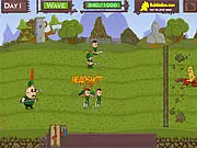Alien Anarchy defense game screenshot, alien shooting at human enemies, unlocking weapons and upgrades