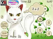 Play Cat Math free online educational game. Screenshot of an adorable cartoon cat solving math problems on a chalkboard.
