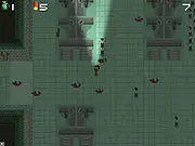 Zombie Zero game screenshot, main character defending a complex from a horde of green zombies, free online action shooter