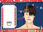 Date Finn Hudson game screenshot featuring the Glee star and a virtual girlfriend in a romantic, dinner date setting, free to play online