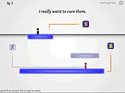 I Saw Her Too, With Lasers free online game screenshot showing two small green zombie figures walking toward each other in a laboratory, navigating around deadly red laser beams controlled by the player.