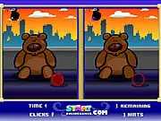My Fat Teddy Happy Adventure gameplay screenshot showing two identical images side-by-side. Find the differences free online puzzle game on PlayArcadeHub.