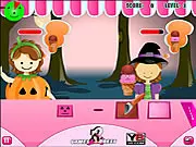 Halloween Ice Cream Treats game online, serving ice cream to costumed kids in a time management game