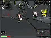 Combat Hero Adventure online game screenshot showing an armed player character in a futuristic arena aiming at an enemy.