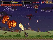 Bitzy Blitz game screenshot showing a character on a small horse shooting a weapon at waves of pixel enemies