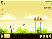 Gameplay image of Angry Brain Heroes showing a launched brain character mid-air aiming for a structure built by zombies