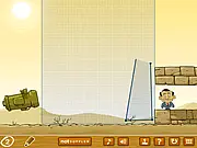 Gameplay image of Draw Fen Der Online showing a user-drawn line or box protecting a small stick figure businessman from a falling spike hazard.