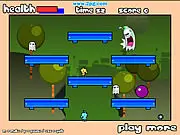 Bubble Pop 2P free online game screenshot, showing a character jumping on a platform to pop a bubble while a ghost chases them, PlayArcadeHub arcade game.