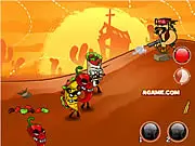 Mexico Heat online shooting game screenshot, crosshairs aimed at a group of cartoonish, animated 'toxic tacos' on a fiery background.
