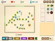Screenshot of Towers Trap free online game showing powerful defensive towers firing lasers at advancing waves of alien enemies