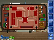 Sonya The Spy 2 online game screenshot, a female spy character looking at a puzzle involving combining items in a secure laboratory setting.