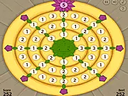 Banafoun online puzzle game screenshot, showing a numerical wheel being rotated to match numbers to a target number in the central blossom icon.