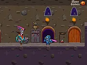Happy Hero online game screenshot, a cheerful knight character standing in a fantasy forest level with platform ledges and colorful enemies.
