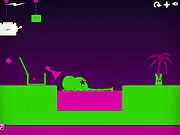 Screenshot from Easy Joe 2, showing the main character, a cute green bunny named Joe, interacting with colorful, whimsical objects in a cartoon environment