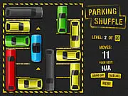 Parking Shuffle online game screenshot, cars blocked in a parking lot grid, solving a free sliding puzzle, logic game on PlayArcadeHub.