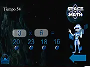 Space Math Challenge online game screenshot, solving a math problem in a space background, free educational arithmetic game.