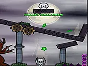 Skully's Cemetary online puzzle game, showing a detached skull rolling through a haunted graveyard on PlayArcadeHub