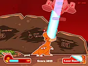 Eggstinction online survival shooting game, showing an evolving egg and a dinosaur firing a machine gun and laser from its mouth