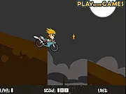 Crazy Motorbike 2 free online game screenshot - Kick Buttowski riding a motorbike up and down steep hills and collecting pies