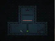 The clone character in Abandoned Noelberry dodging deadly traps in a futuristic, abandoned space station environment