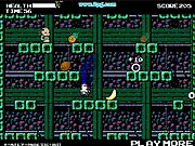 Ninja Panda Arena 2-player arcade game online screenshot showing two pandas throwing ninja stars at fruit.