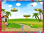 Hungry Rat game screen, mother rat shooting cheese to feed her baby, play free online physics shooter puzzle