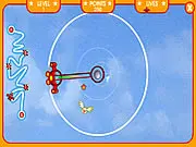 Sky Strike free online arcade flyer game screenshot showing a spaceship navigating deadly obstacles to collect a fuel cell.