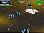 TFA Mobile: Clone Wars online game screenshot showing a spaceship engaging in combat, firing lasers at enemy ships in a dark, star-filled space environment