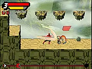 Power Rangers Transform online game screenshot showing a costumed Power Ranger character fighting an alien monster in a side-scrolling city environment