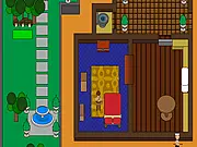 Parent Hunt online adventure game screenshot showing a small character sneaking past a large, uniformed soldier on a dangerous, obstacle-filled platform