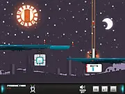 Screenshot of Save the Bots puzzle game showing tiny robots moving across a complex obstacle course with placed directional tools