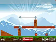 Screenshot of the Ball Brothers puzzle game showing a ball about to drop onto a complex structure of cages and ropes.