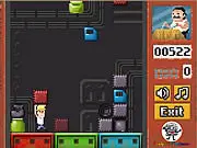 Arcade survival game screen showing a character dodging a crushing ceiling while collecting hard hats and cash in Compactor Panic on PlayArcadeHub