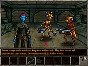 Kingdom of Liars free online mystery game screenshot showing a city backdrop and character dialogue interface