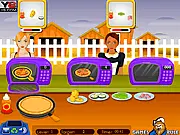 Screenshot of the fast-paced cooking game Hot Thanksgiving Pizza showing a kitchen counter with ingredients and an oven.