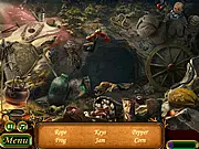 Screenshot of An Abandoned Bunker Salvation George showing a dark room with many hidden objects and two nearly identical images for the spot-the-difference game.