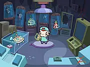 The character MINK standing in a dark, complicated laboratory setting, surrounded by platforms and obstacles in the game Adventure in Laboratory Online