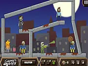 Balloons vs Zombies 2 game screenshot showing a zombie structure with balloons attached and a projectile being launched.