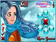 Screenshot of the Winter at the Spa dress up game showing a teen girl ready for a winter fashion makeover.