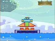 Satellite Landing game screenshot, showing a satellite balanced on colored blocks and cubes ready for strategic removal