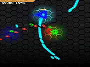 Battle of Colours gameplay screenshot, showing a player's cannon shooting colored projectiles at various incoming geometric enemies